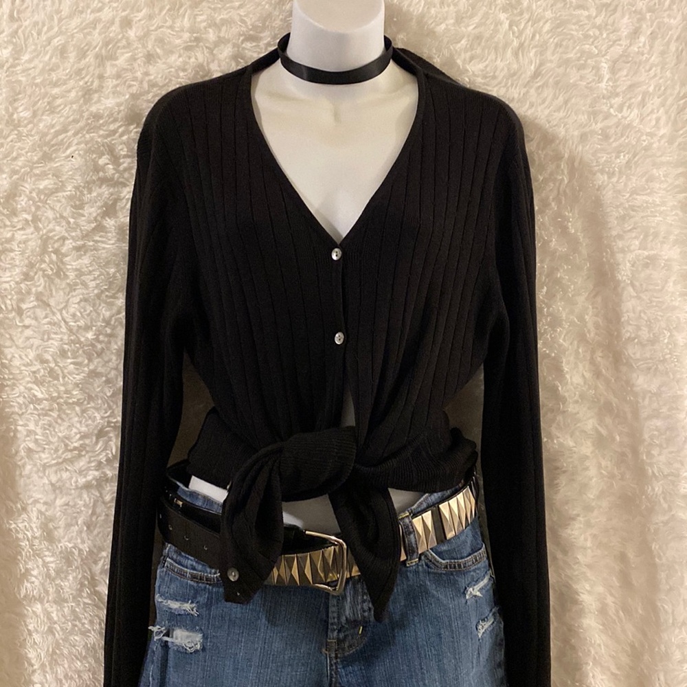 Worthington Sz L Vintage Black Cardigan Sweater